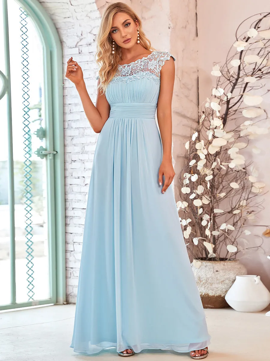 Lacey Neckline Open Back Ruched Bust Wholesale Chiffon Evening Dresses