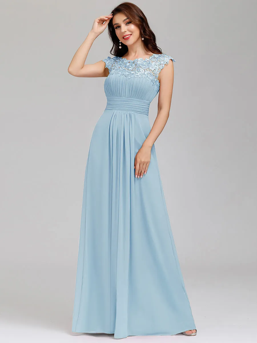 Lacey Neckline Open Back Ruched Bust Wholesale Chiffon Evening Dresses