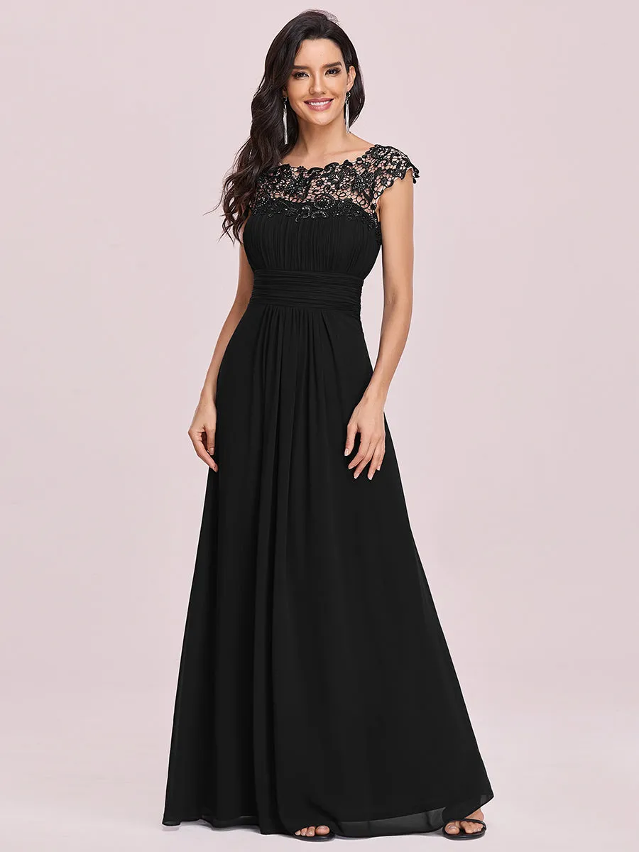 Lacey Neckline Open Back Ruched Bust Wholesale Chiffon Evening Dresses