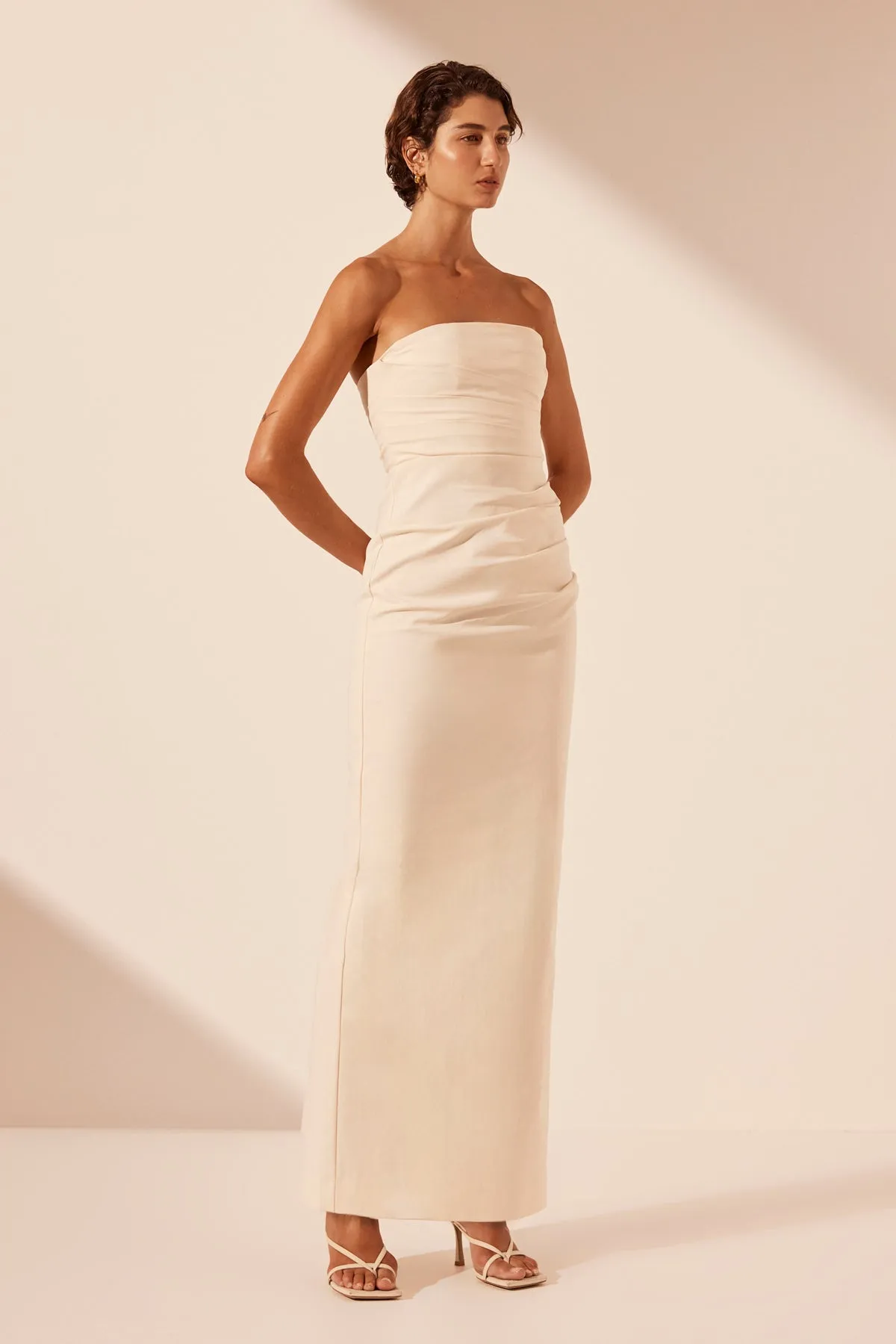 LANI STRAPLESS DRAPED MAXI DRESS - RICE