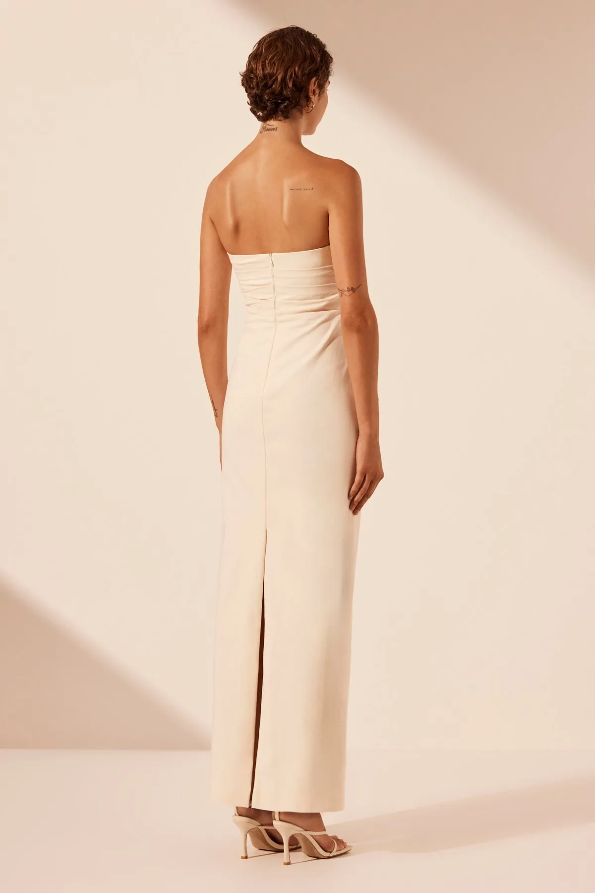 LANI STRAPLESS DRAPED MAXI DRESS - RICE