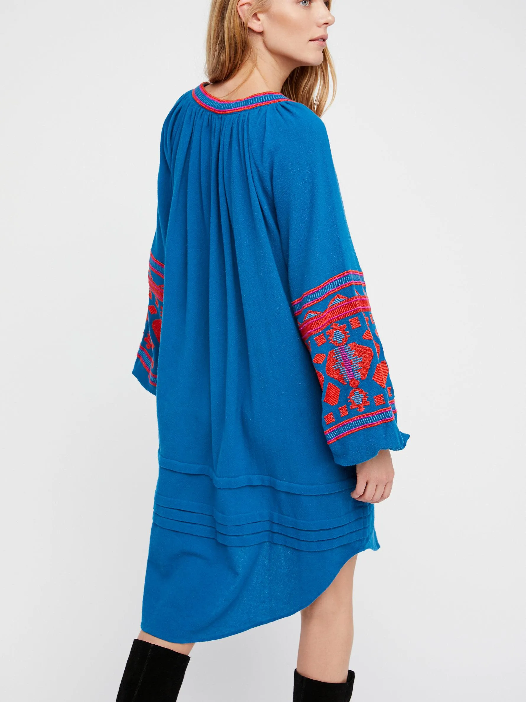 Lantern Sleeve Embroidered Dress In 6 Different Colors You Choose Button Front Shirt Dress Tassel Ties Wear It As A Duster Or Kimono Too Available In Small Medium Large Or Extra Large XL