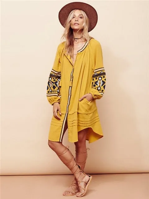 Lantern Sleeve Embroidered Dress In 6 Different Colors You Choose Button Front Shirt Dress Tassel Ties Wear It As A Duster Or Kimono Too Available In Small Medium Large Or Extra Large XL