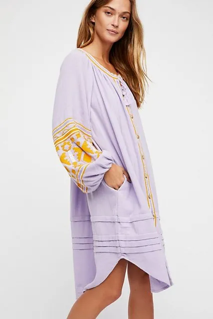 Lantern Sleeve Embroidered Dress In 6 Different Colors You Choose Button Front Shirt Dress Tassel Ties Wear It As A Duster Or Kimono Too Available In Small Medium Large Or Extra Large XL