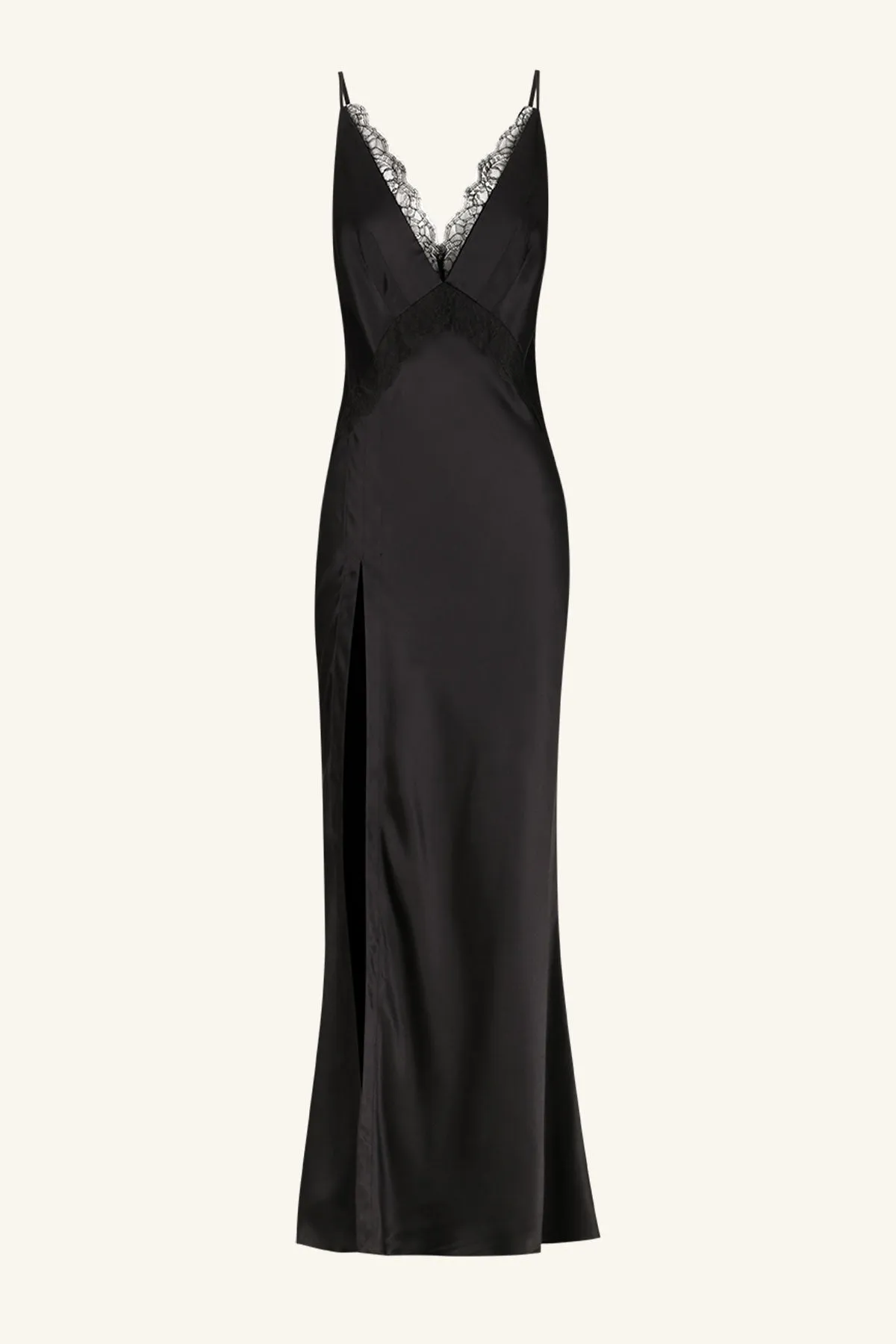 LETICIA SILK LACE SPLIT MAXI DRESS - BLACK