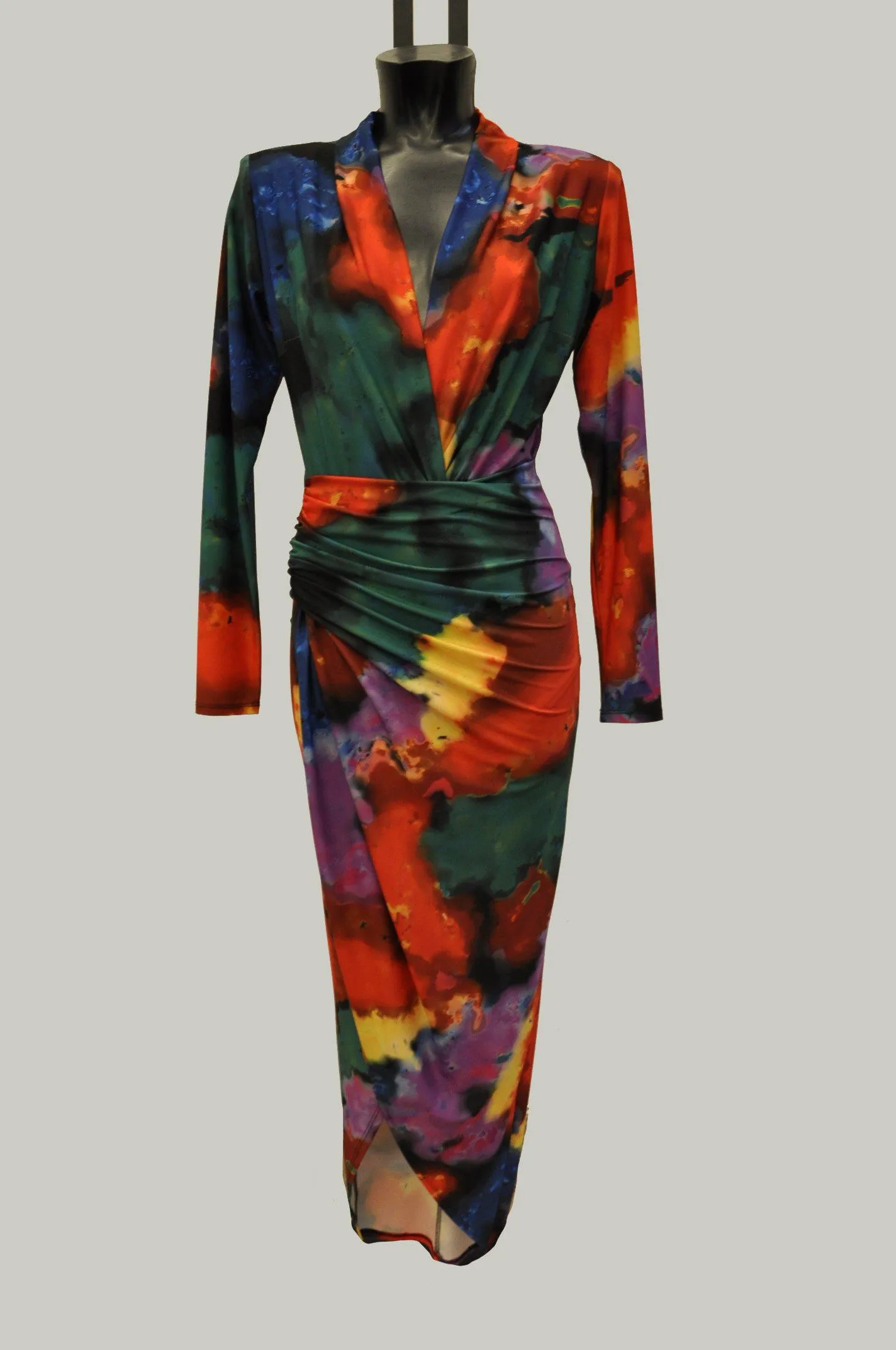 Long Sleeve Wrap Front Maxi Dress in Tie Dye