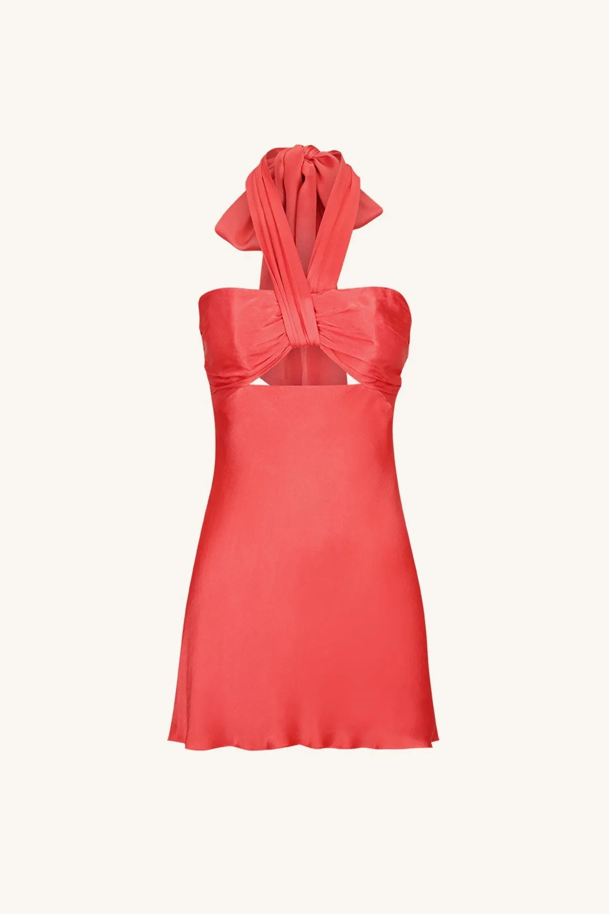 LYDIE RUCHED HALTER MINI DRESS - POPPY RED