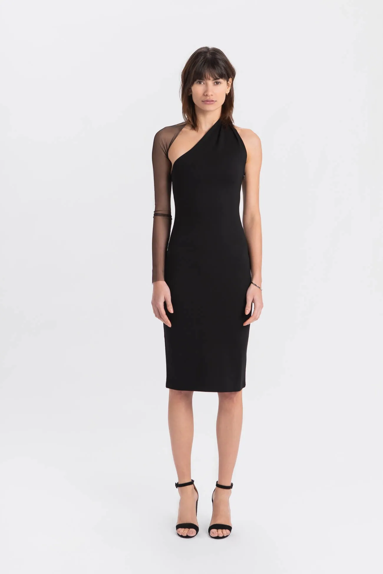 Manhattan Mesh Sleeve Midi Dress