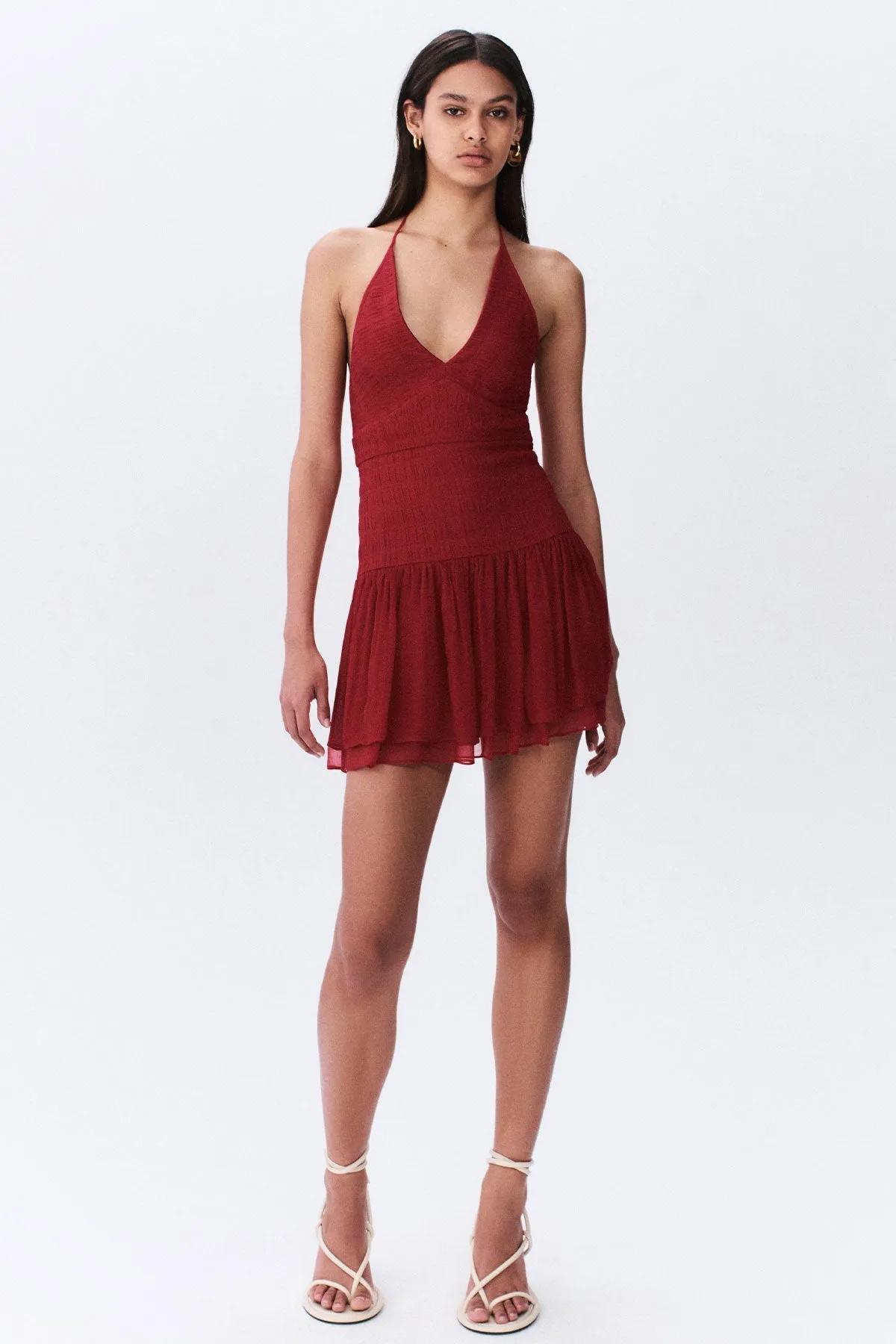 MARQUIS HALTER TIE MINI DRESS - ROMA RED