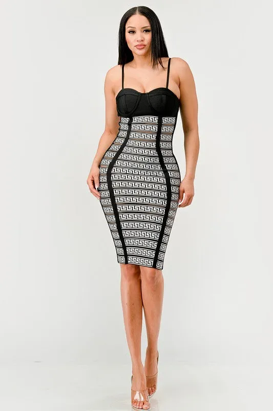 Maze Me- Black and White Bodycon Dress