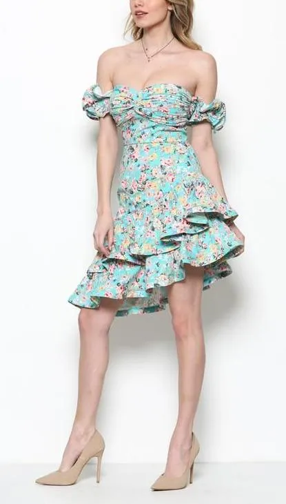 Mint Floral Ruffle Dress