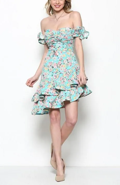 Mint Floral Ruffle Dress