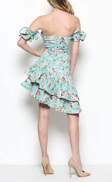 Mint Floral Ruffle Dress