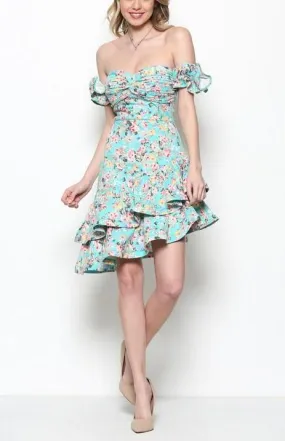 Mint Floral Ruffle Dress