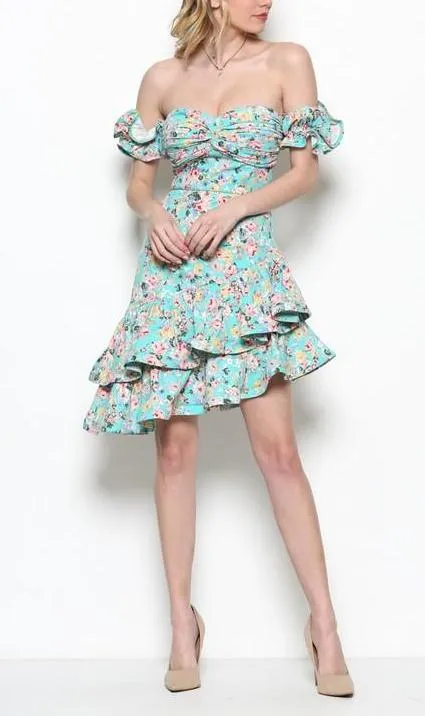 Mint Floral Ruffle Dress