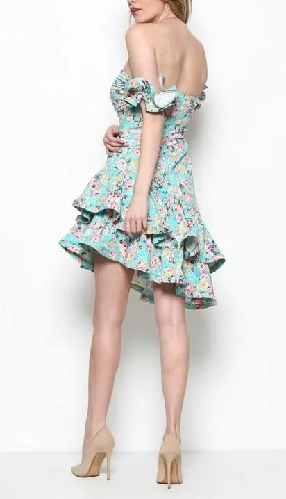 Mint Floral Ruffle Dress