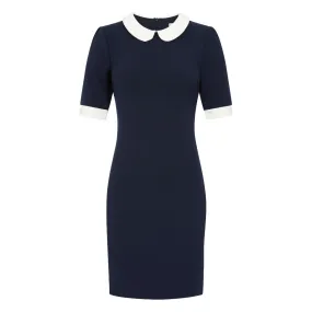 Navy Blue Nautical Wiggle Pencil Dress With Cream Collar & Cuff