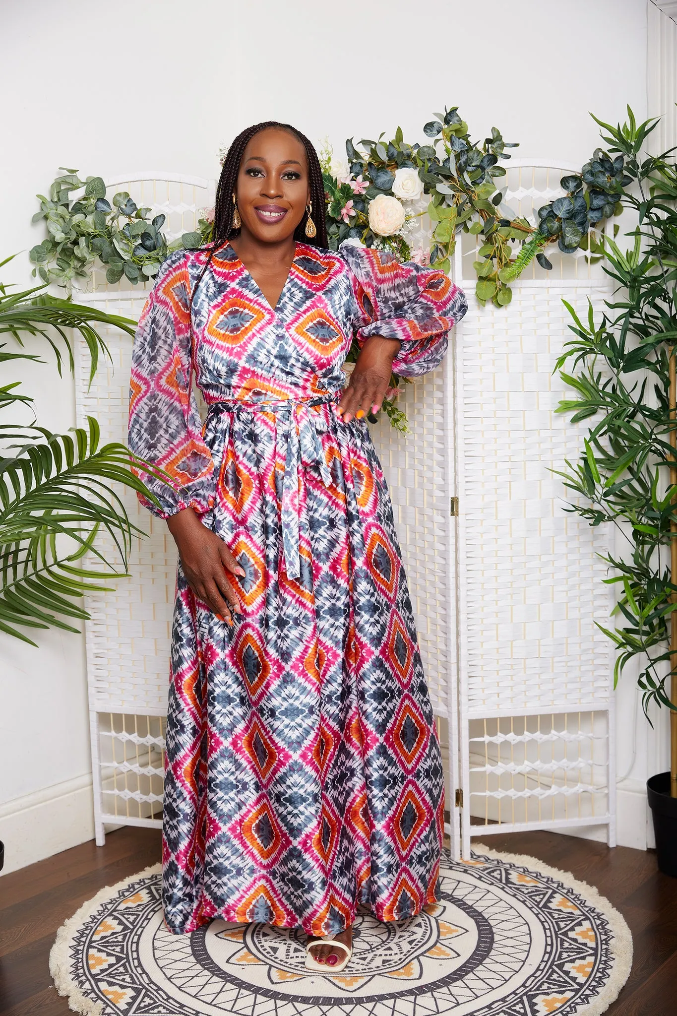 New in Adire multicoloured Silk Print Maxi Dress - Adesuwa