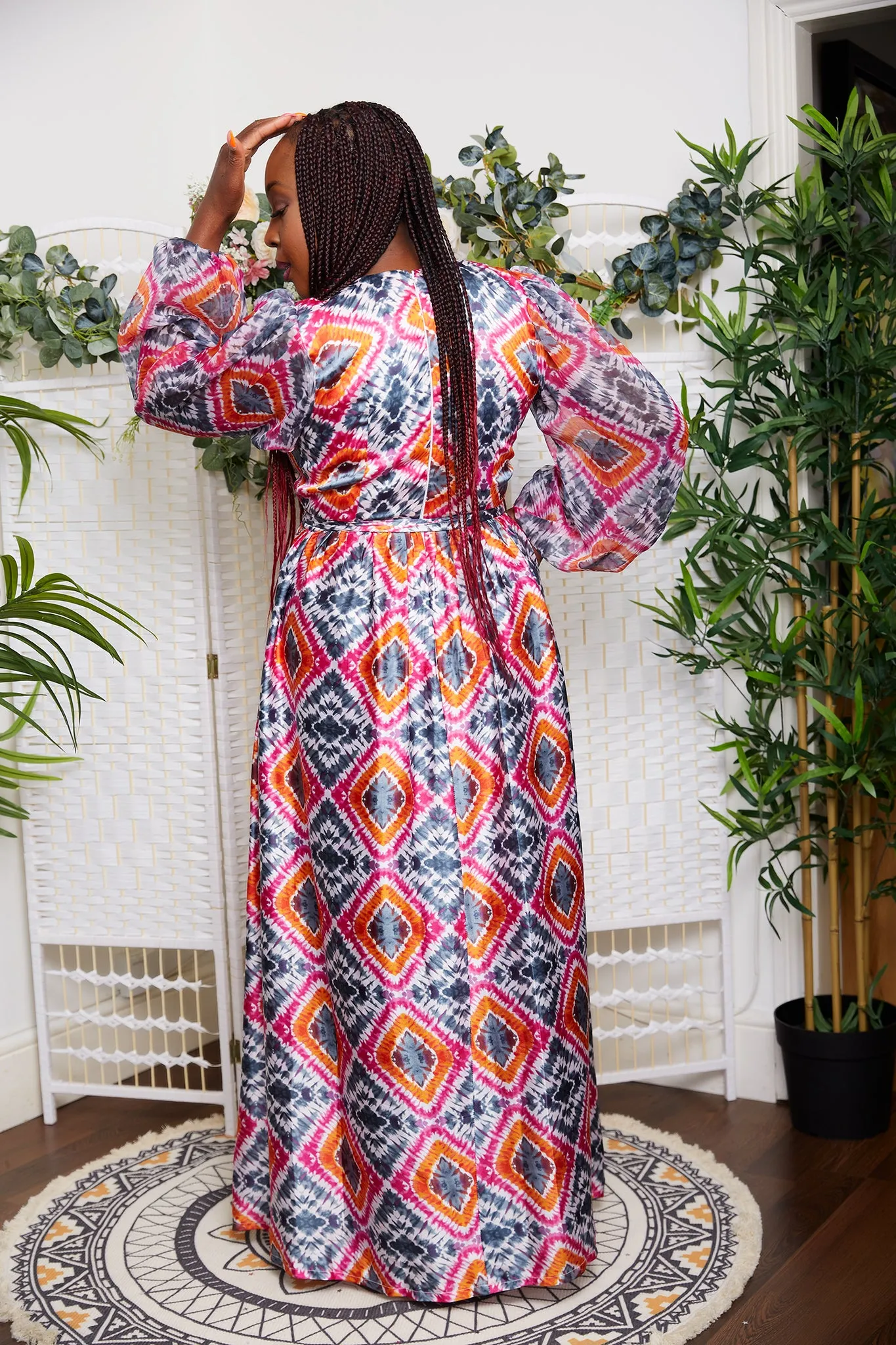 New in Adire multicoloured Silk Print Maxi Dress - Adesuwa