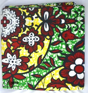 Ngaska Ankara Green Red White Flower African Print- CA 26