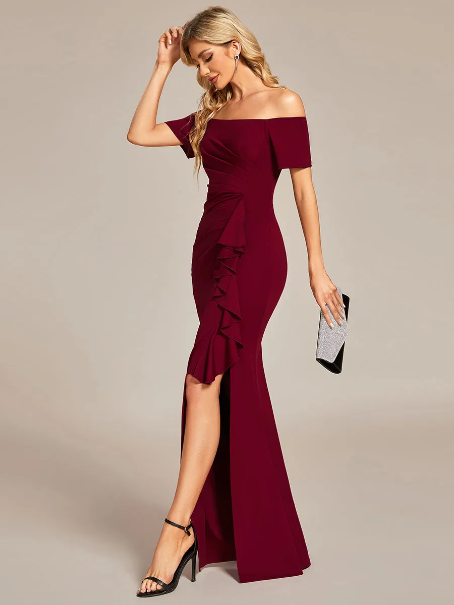 Off Shoulder Split Ruched Wholesale Evening Dresses