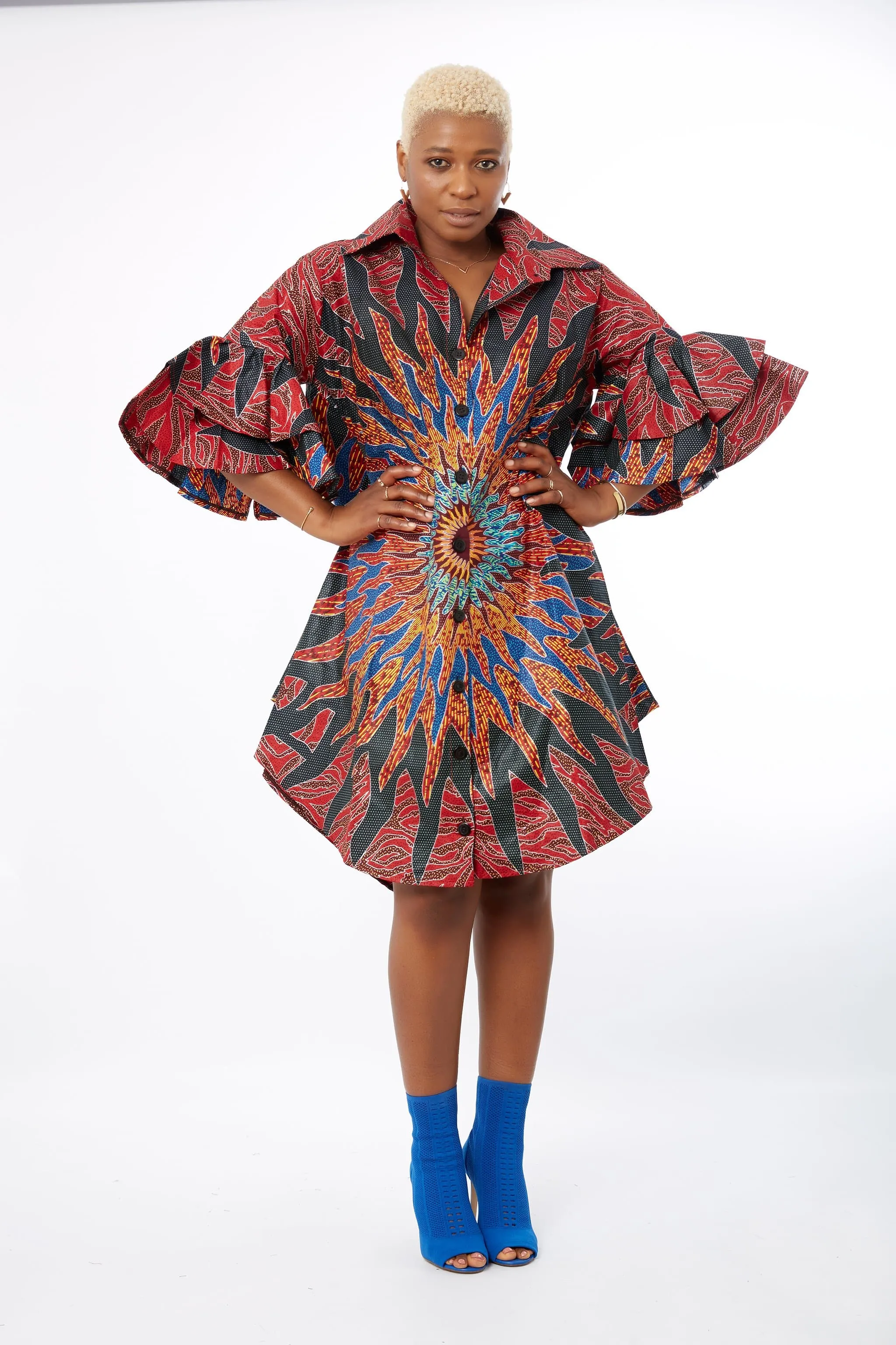 Omon African Ankara Print Cut out Shift Shirt Dress