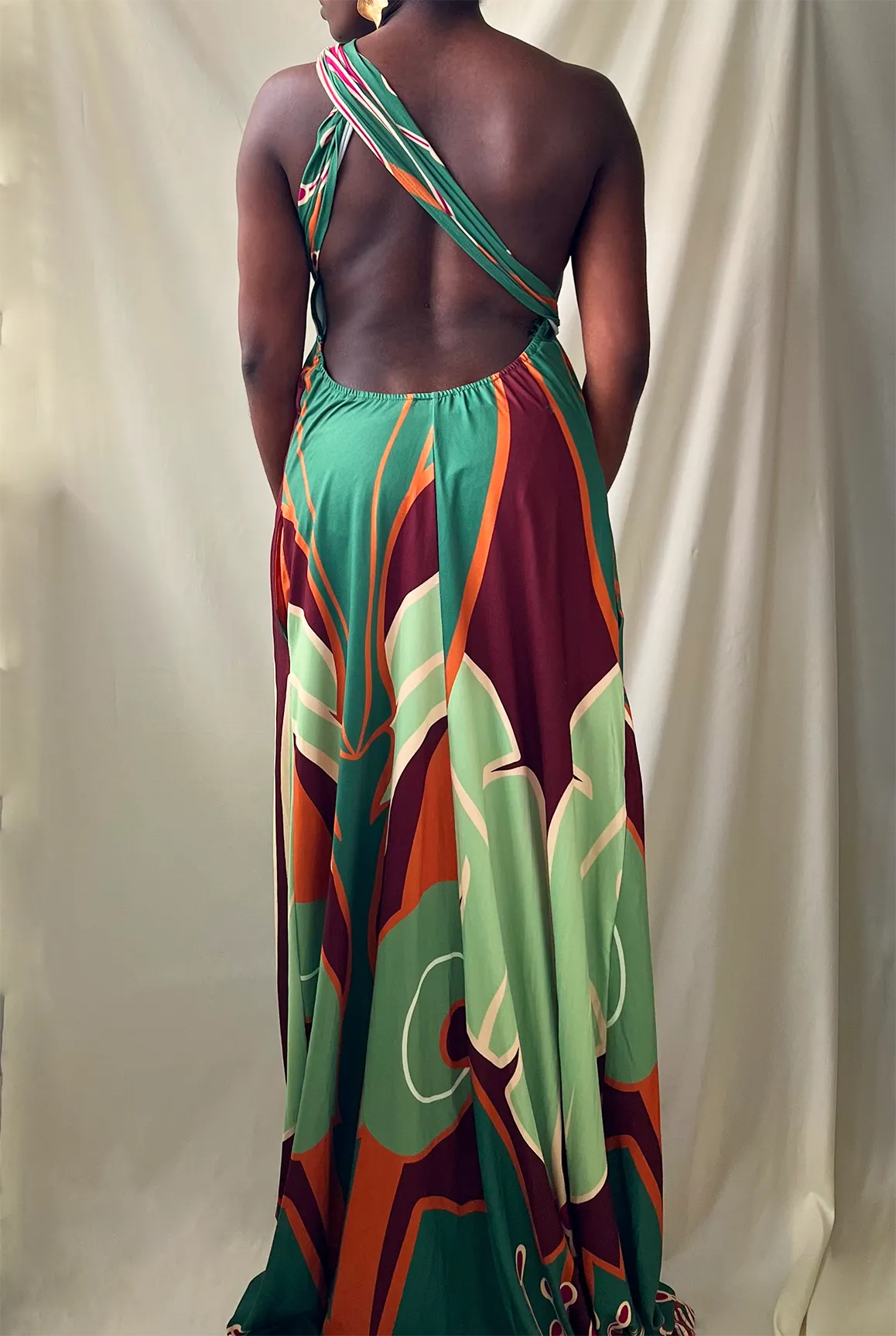 Palm Print Halter Maxi Dress