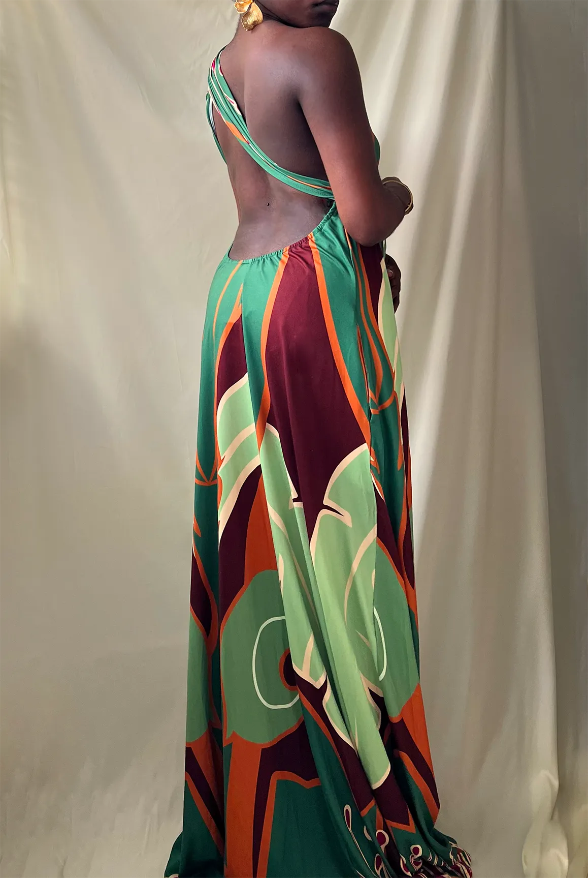 Palm Print Halter Maxi Dress