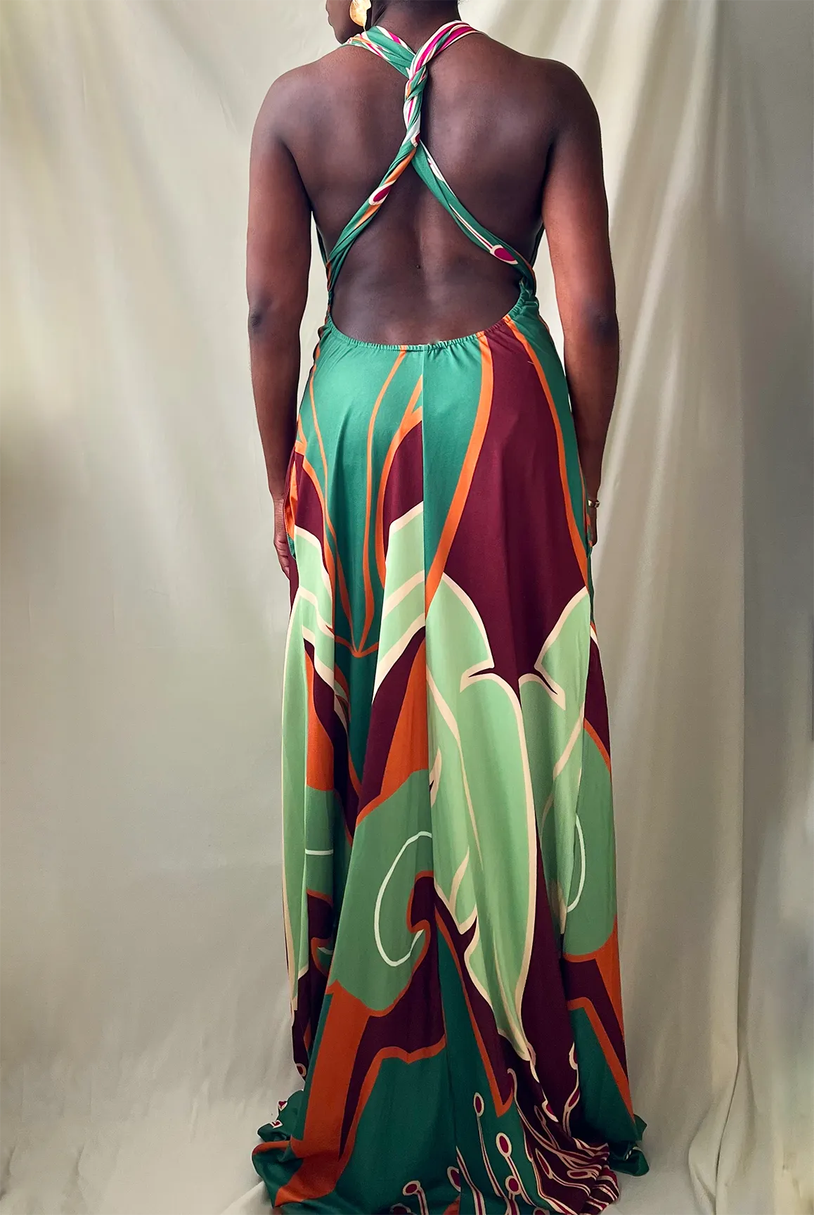 Palm Print Halter Maxi Dress