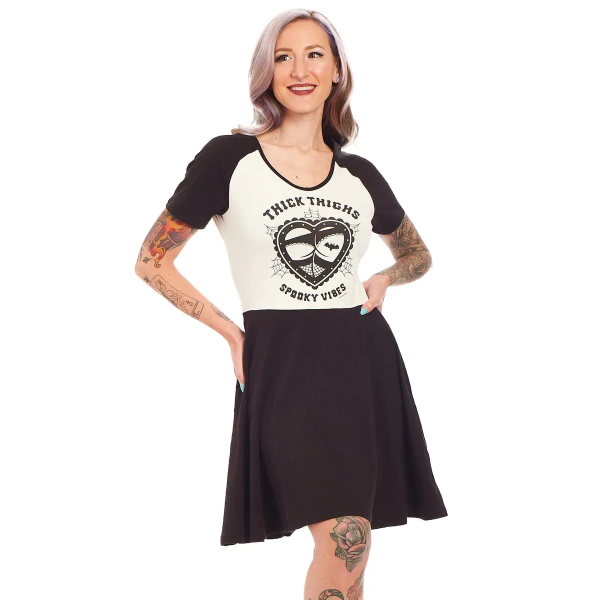 "Thick Thighs, Spooky Vibes" Raglan Skater Dress