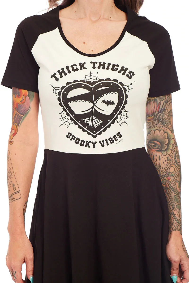 "Thick Thighs, Spooky Vibes" Raglan Skater Dress