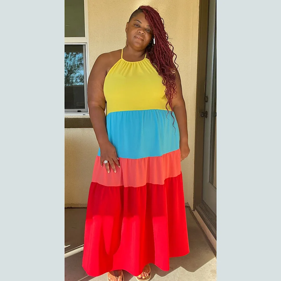 Rainbow Plus Size Tiered Maxi Dress