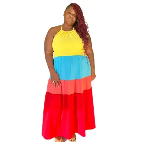 Rainbow Plus Size Tiered Maxi Dress