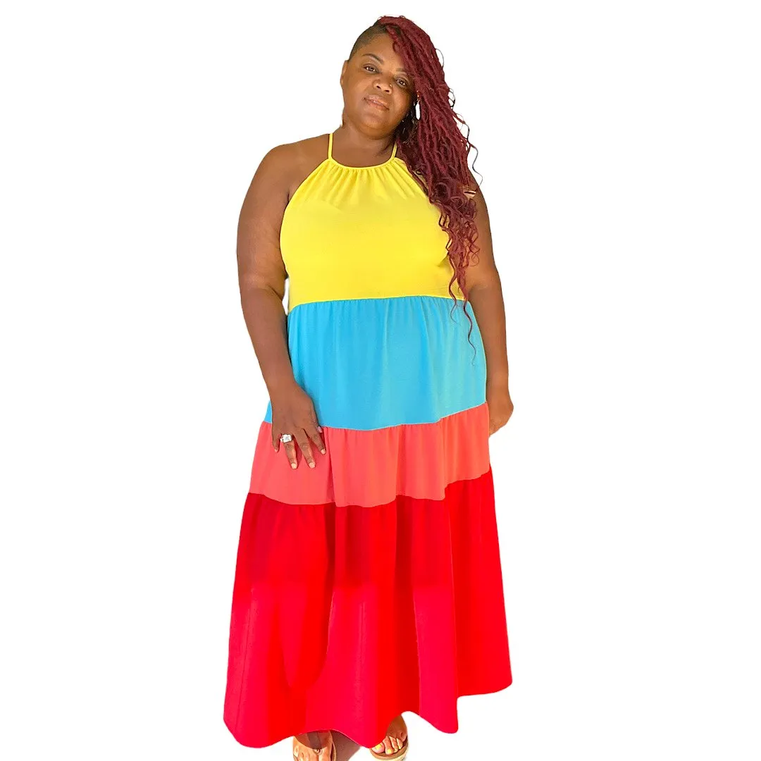 Rainbow Plus Size Tiered Maxi Dress