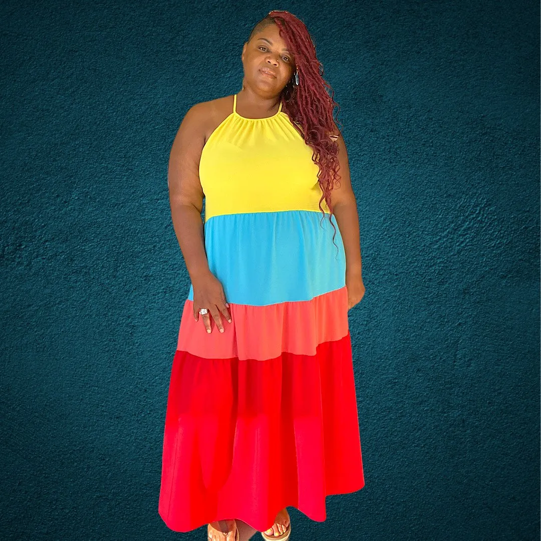 Rainbow Plus Size Tiered Maxi Dress