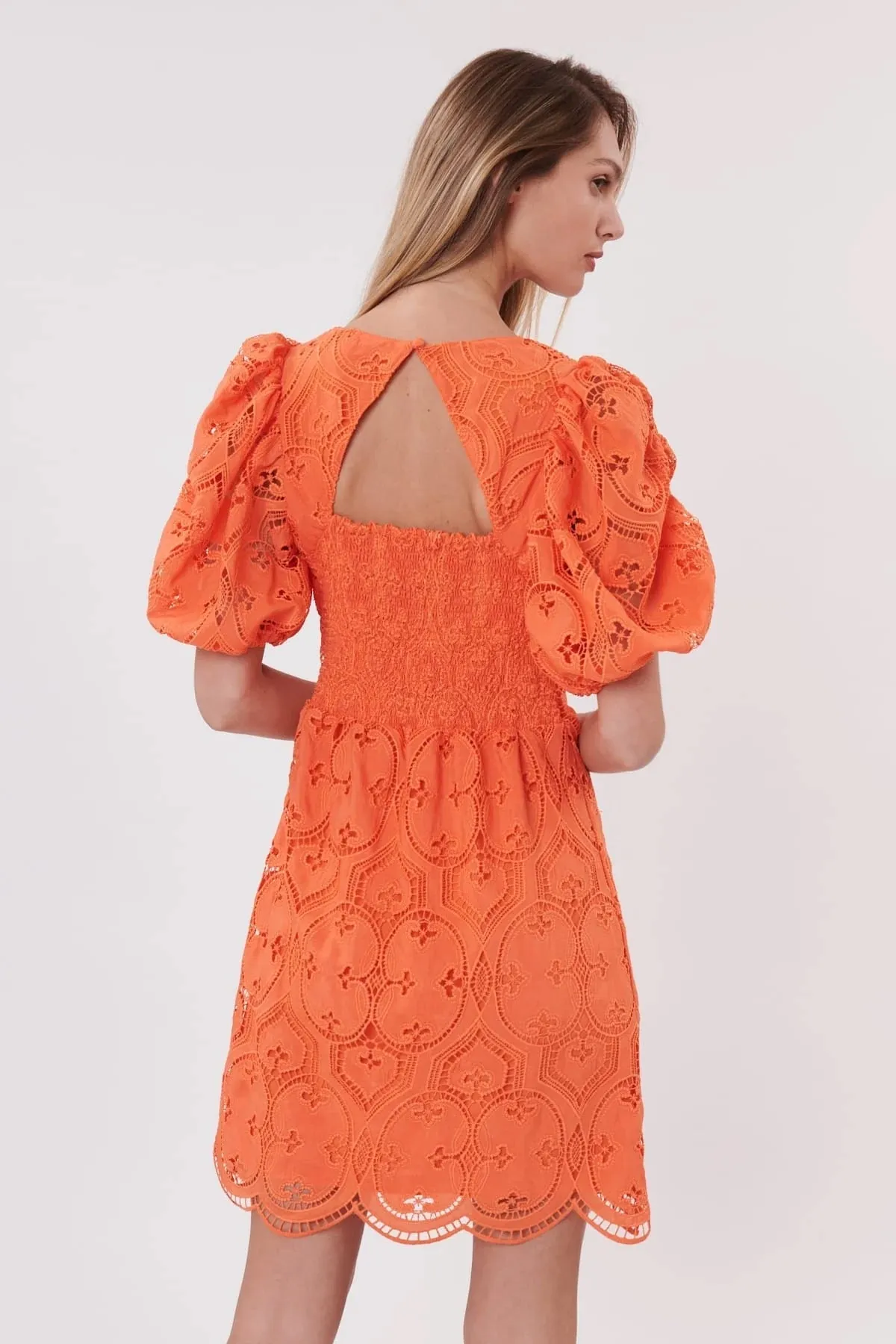 Sacramento Eyelet Dress - Tangerine