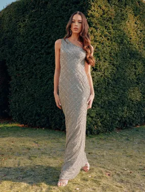 Silver One Shoulder Beaded Dress