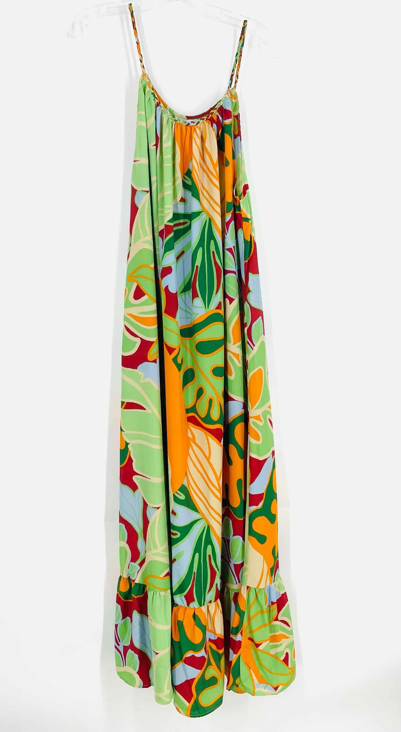 Size M Green/Orange Leaves Maxi Dresses Dress