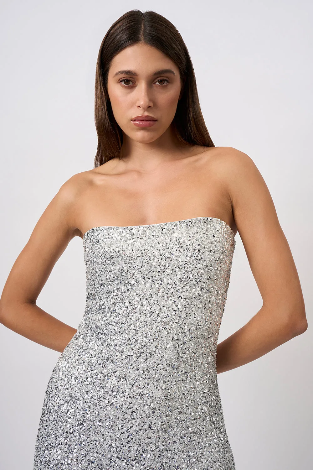 Skylar Sequin Long Line Dress - Brushed Silver