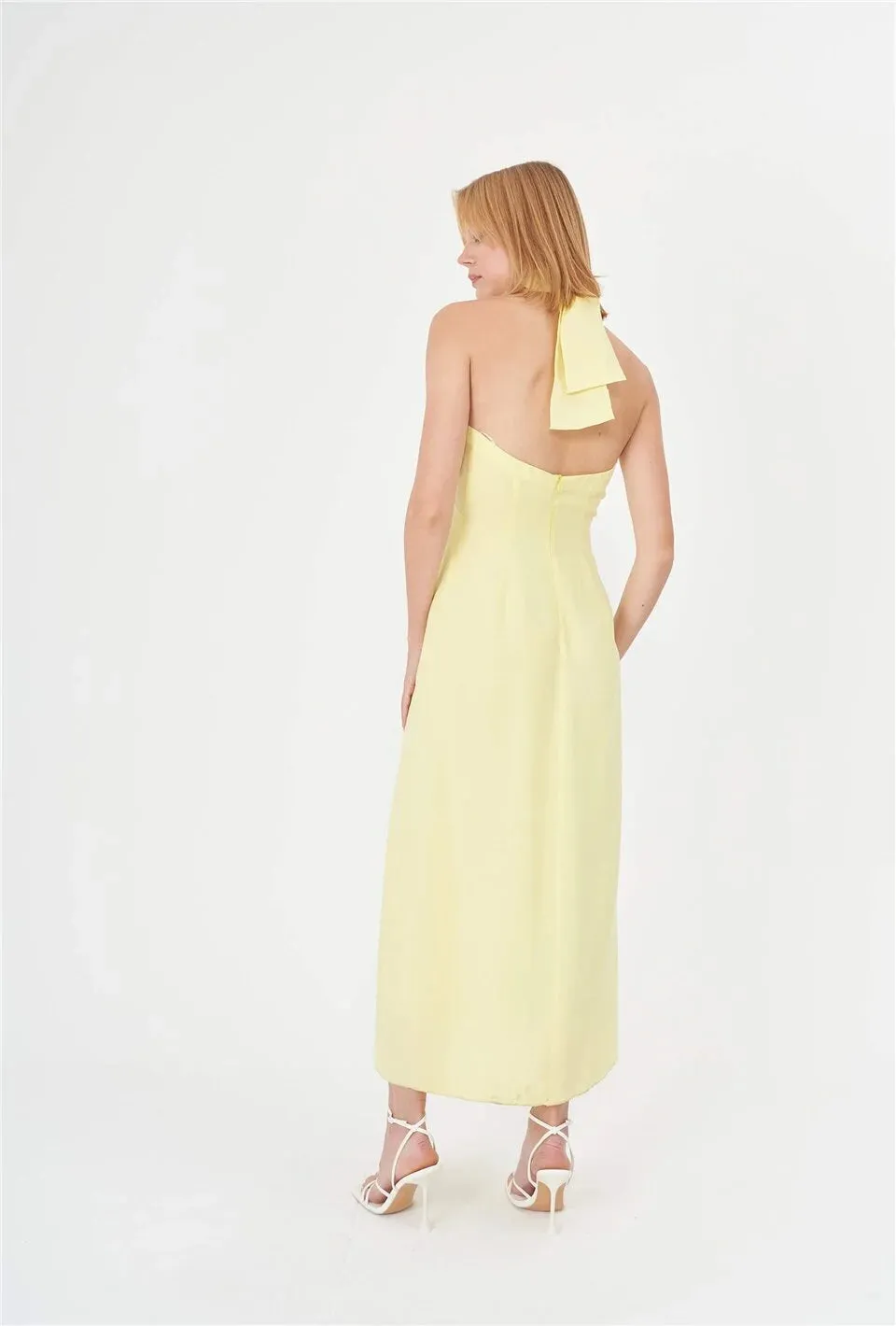 Sustainable Halter Neck Summer Dress - Lemon