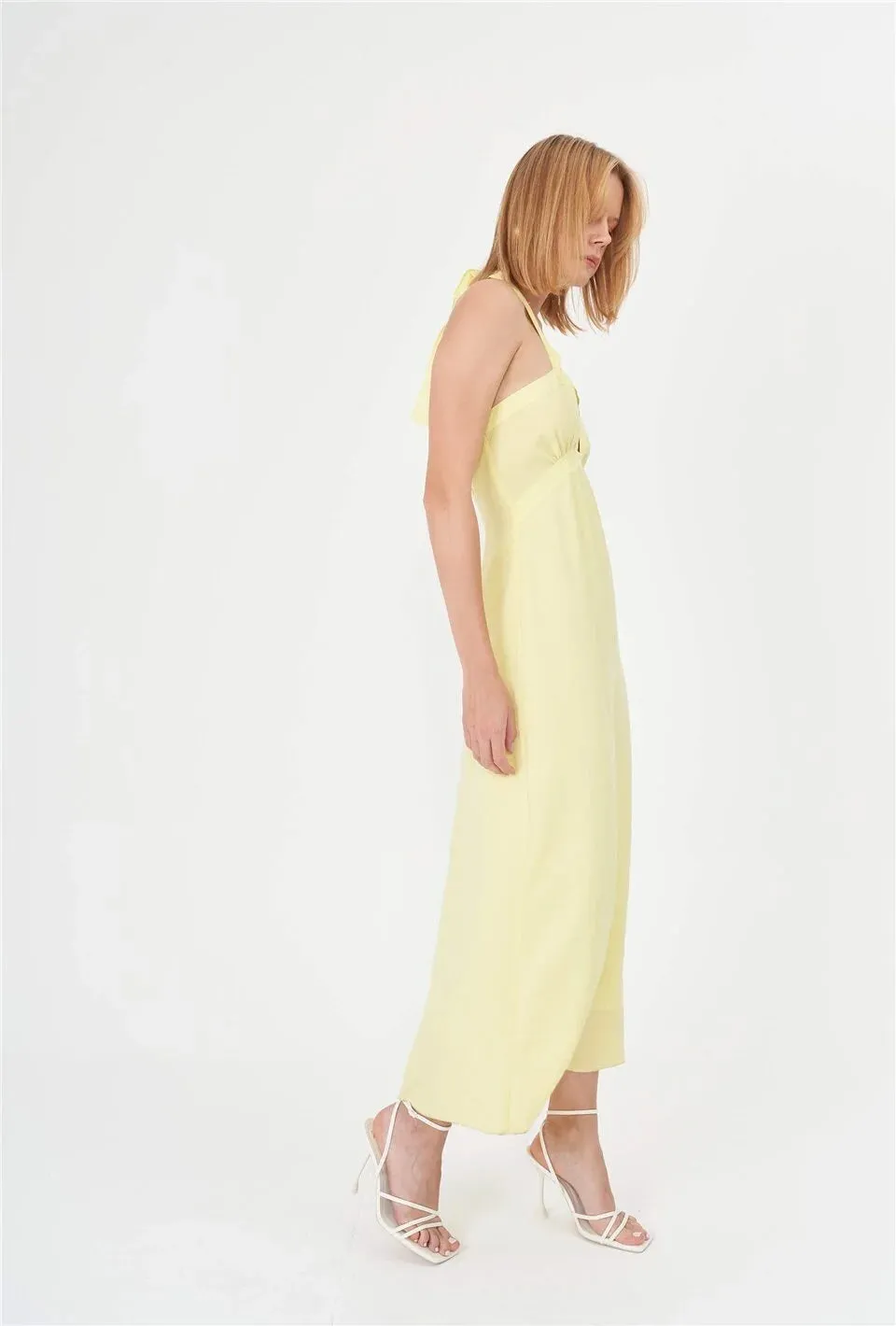 Sustainable Halter Neck Summer Dress - Lemon