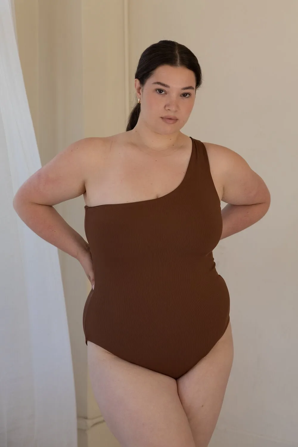 The One Shoulder One Piece - Ribbed Espresso