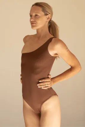 The One Shoulder One Piece - Ribbed Espresso