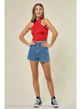 Tie Back Halter Knit Top Red