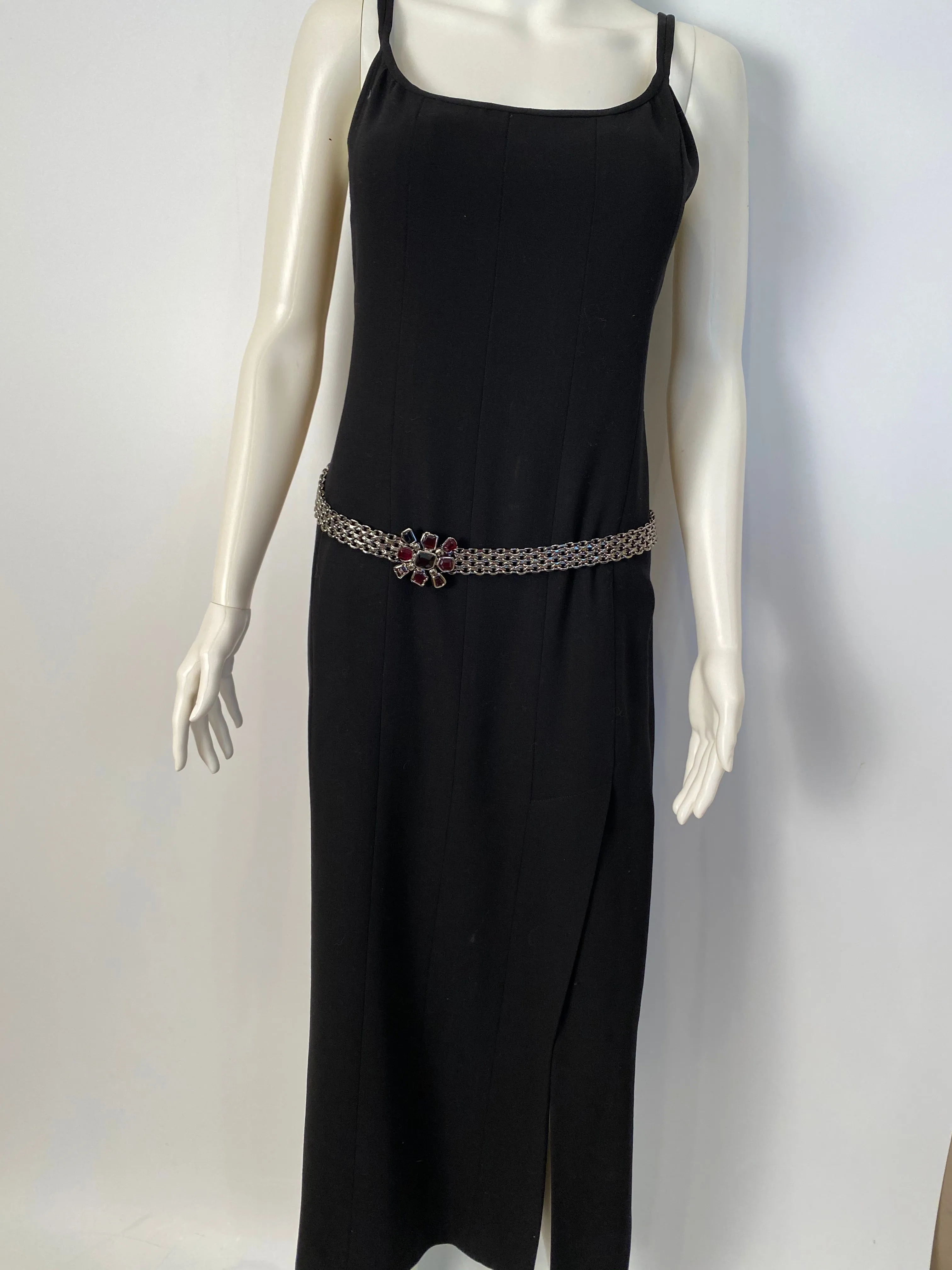 Vintage Chanel 98P, 1998 Spring black maxi long dress FR 40