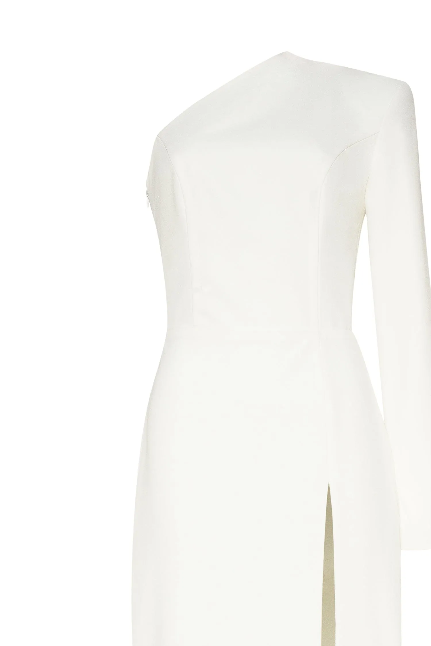 White Long-sleeved dress with sharp shoulder cut