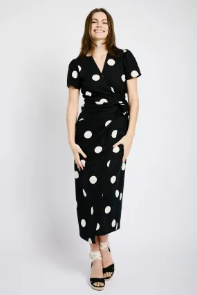 Wrap Dress in Black and Cream Spot