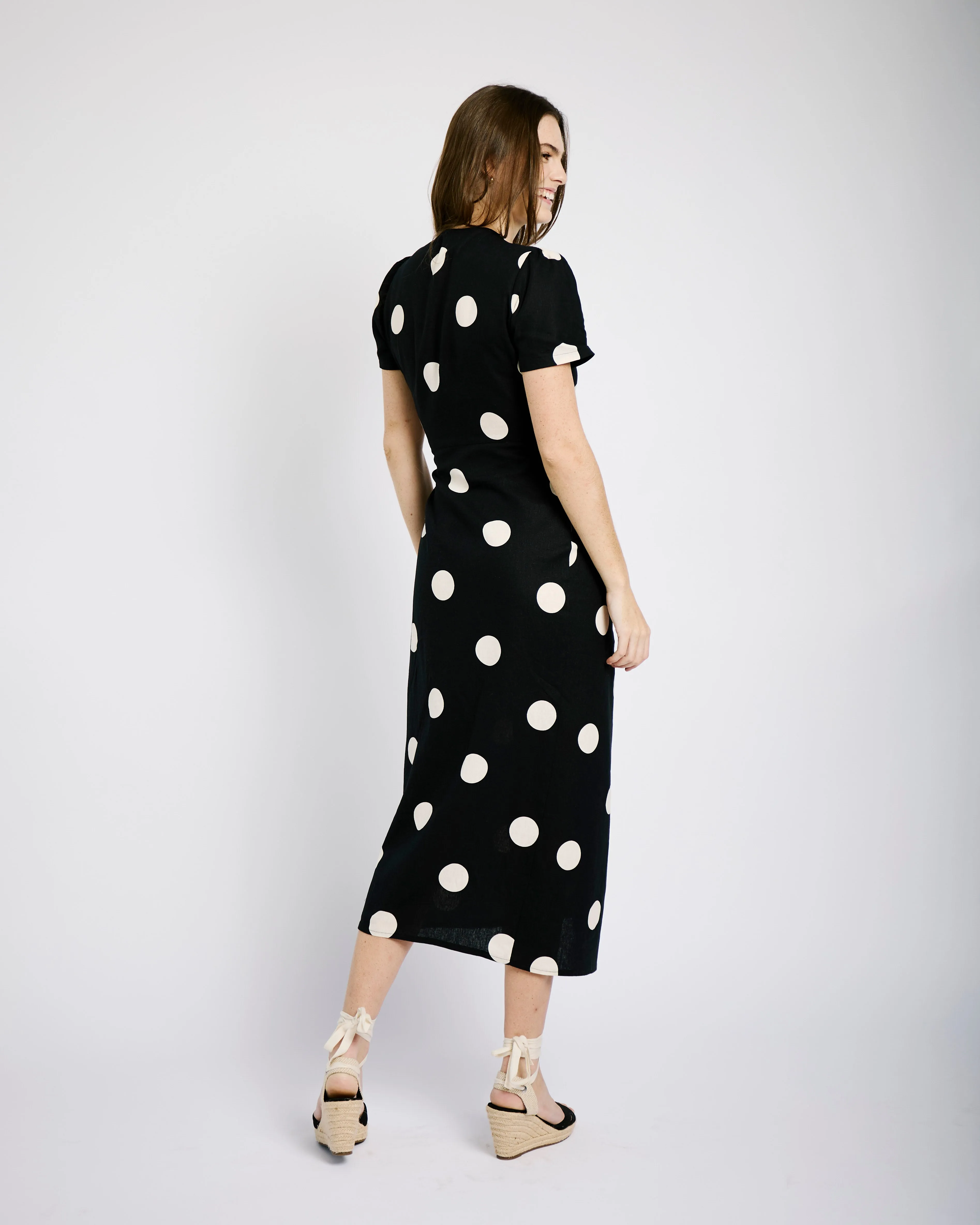 Wrap Dress in Black and Cream Spot